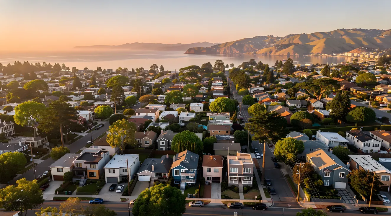 San Francisco Bay Area residential neighborhood aerial view